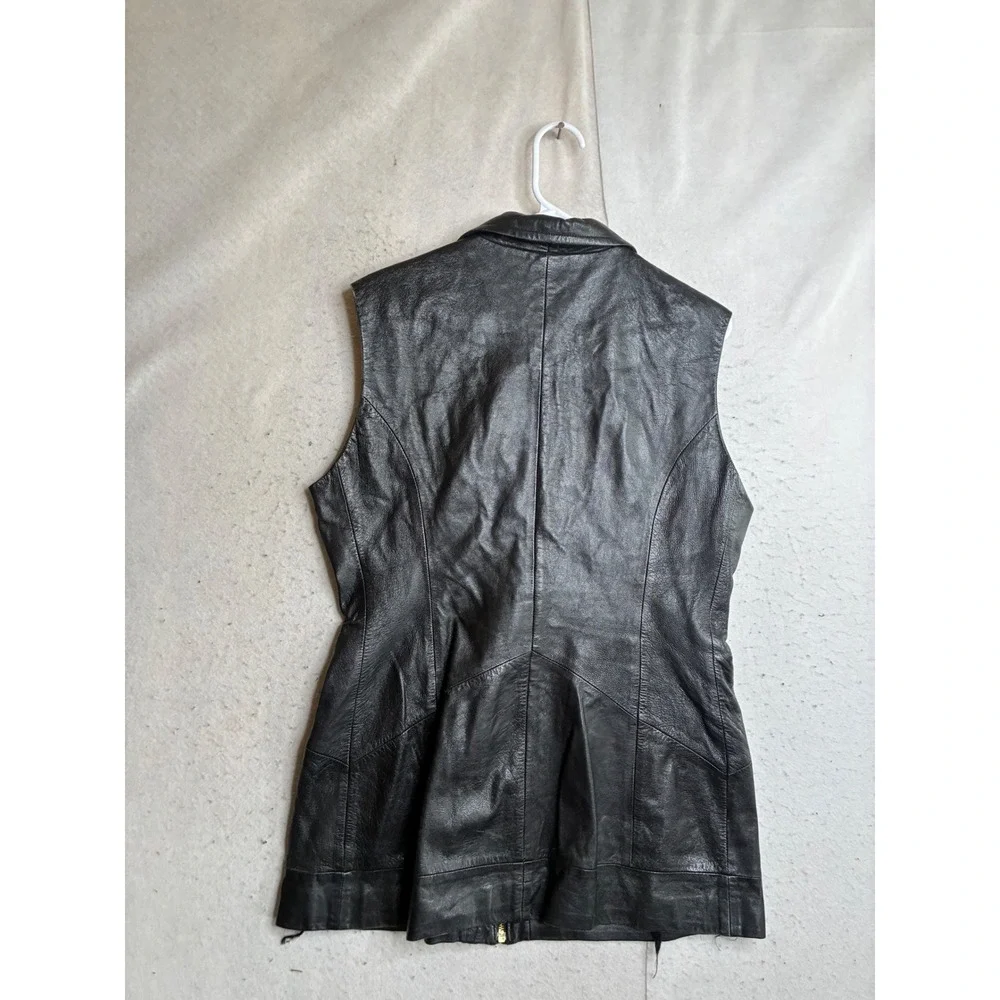 Classiques for Nordstrom Black Leather Vest Zip Front Gold Hardware Size 14